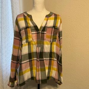 Old Navy plaid popover Blouse Women’s size Large